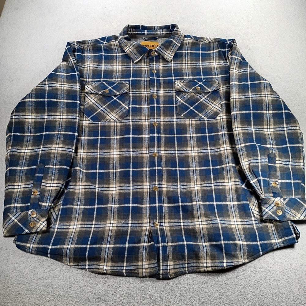 Venado Mens Flannel Shirt Blue Brown Plaid 2XL Thermal Lined Button Down